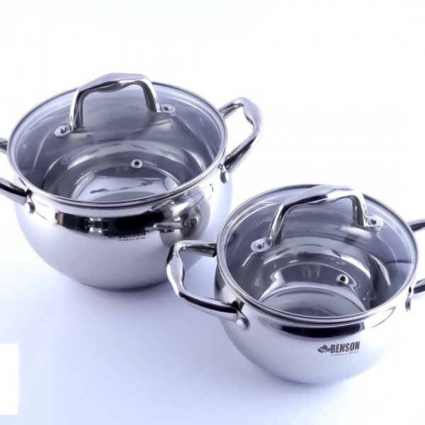 

Набор нержавеющих кастрюль. 5 предметов (3,0 л 5.1 л) + подставка - Benson BN-247