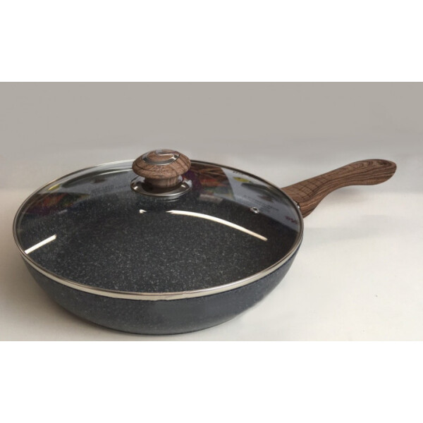 

Сковородка Benson BN-541 22 см с крышкой и серо-бело-черным гранитным покрытием