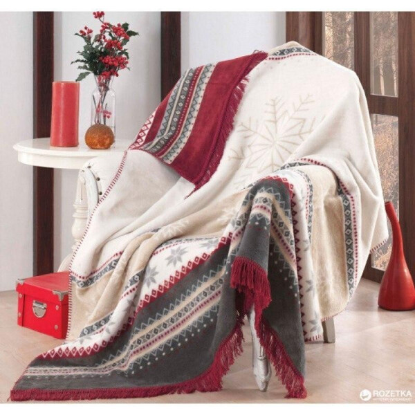 

Плед Arya Blanket Snomly 200x220 см Голубой Бежевый с красным Хлопок