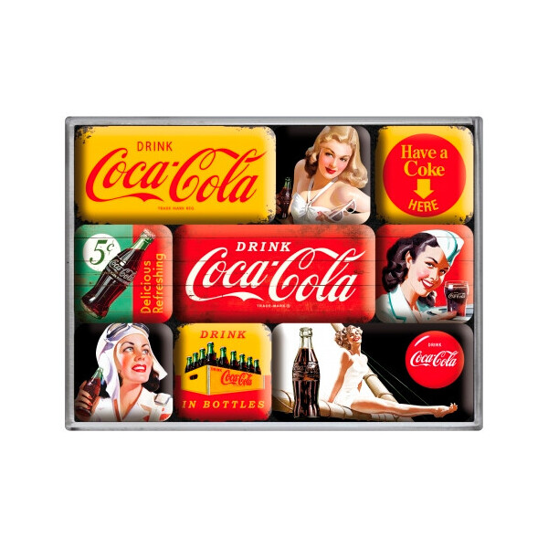 

Набор из 9 магнитов "Coca-Cola - Yellow Mix" Nostalgic Art (83072)
