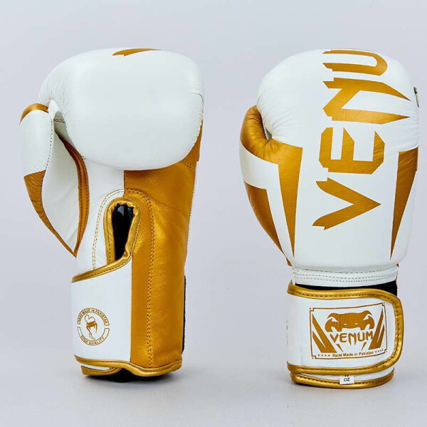 

Перчатки боксерские кожаные VENUM ELITE VL-8291-W белый-золотой вес 12oz