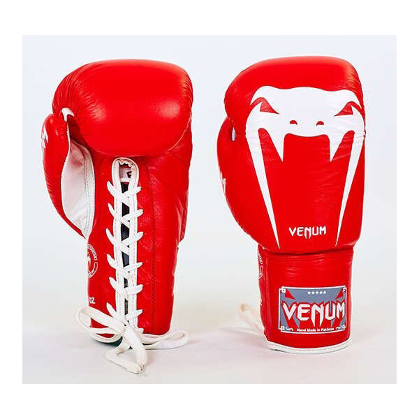 

Перчатки боксерские кожаные на шнурке Venum VL-5786-R вес 10oz Красный