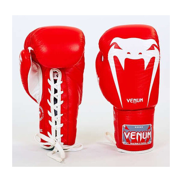 

Перчатки боксерские кожаные на шнурке Venum VL-5786-R вес 14oz Красный