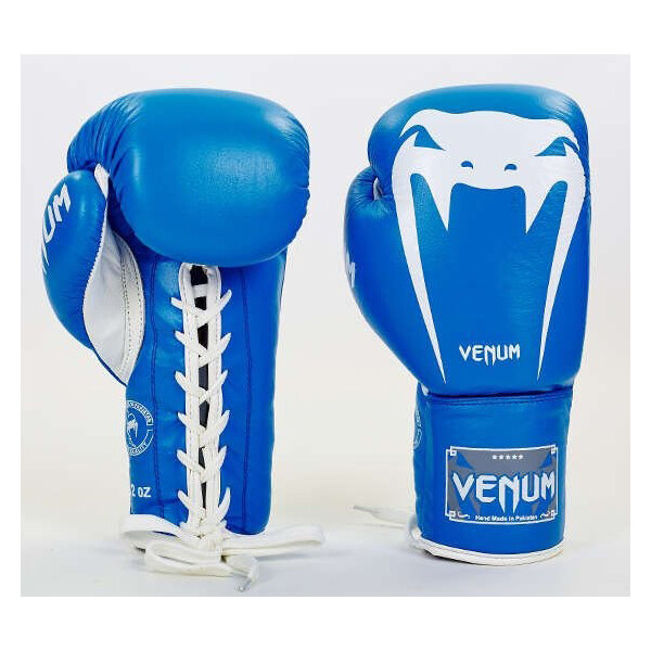 

Перчатки боксерские кожаные на шнурке Venum VL-5786-B вес 14oz Синий
