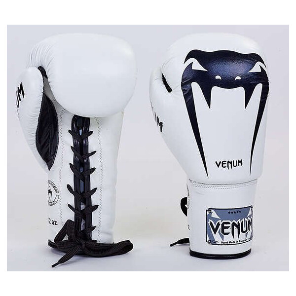 

Перчатки боксерские кожаные на шнурке Venum VL-5786-W вес 12oz Белый