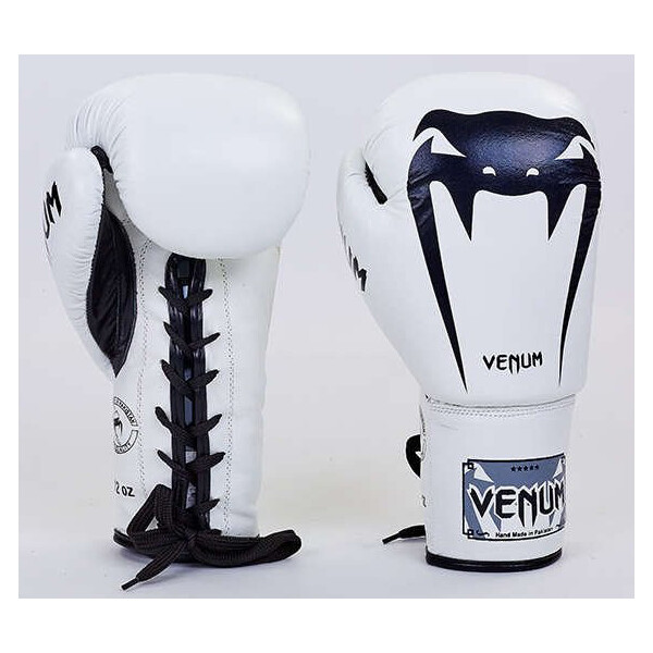 

Перчатки боксерские кожаные на шнурке Venum VL-5786-W вес 14oz Белый