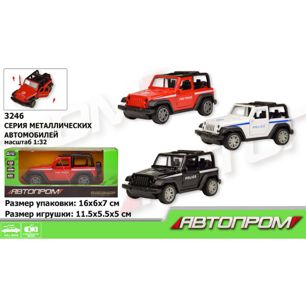 

Машина металл АВТОПРОМ,1:32,3 цвета,откр.двери, в кор.16*7*7см /96-4/