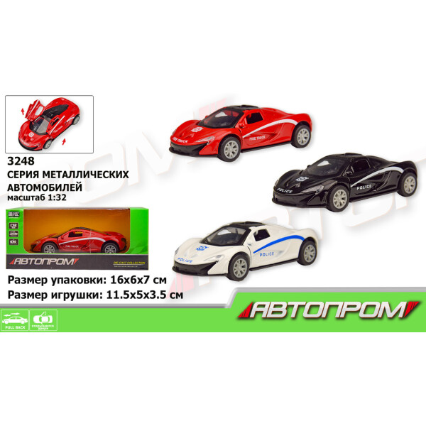 

Машина металл АВТОПРОМ,1:32,3 цвета,откр.двери, в кор.16*7*7см /96-4/
