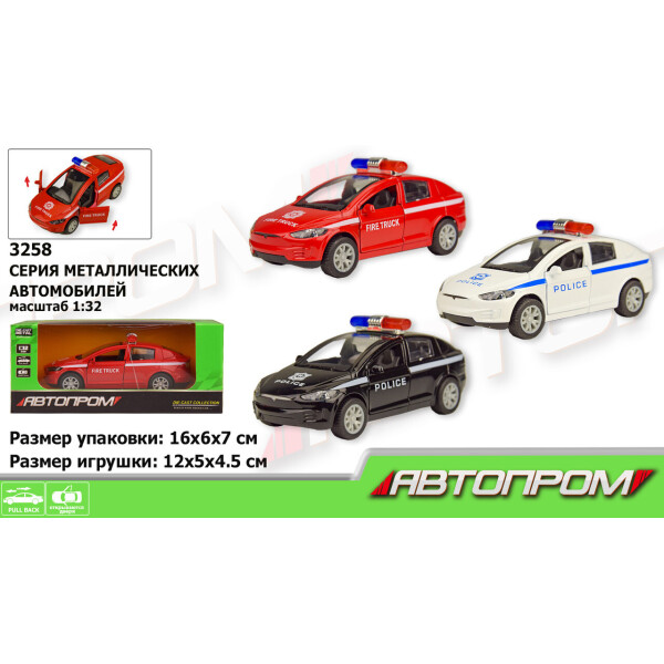 

Машина металл АВТОПРОМ,1:32,3 цвета,откр.двери, в кор.16*7*7см /96-4/