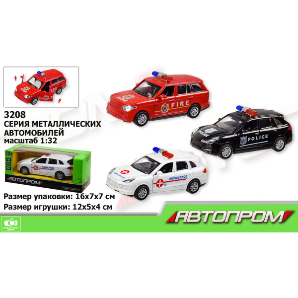 

Машина металл АВТОПРОМ,1:32,3 цвета,откр.двери, в кор.16*7*7см /96-2/