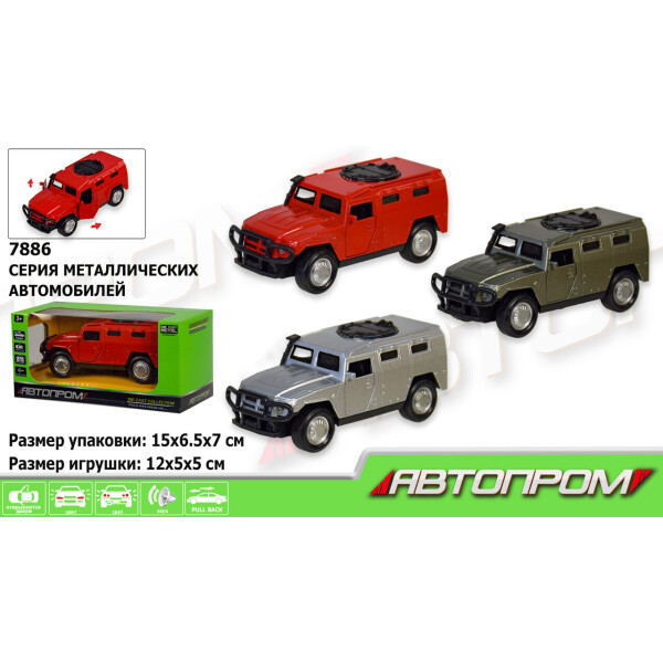 

Машина металл АВТОПРОМ 3 вида по 2 цвета,свет,звук,в кор. 15*7*6,7см /48/