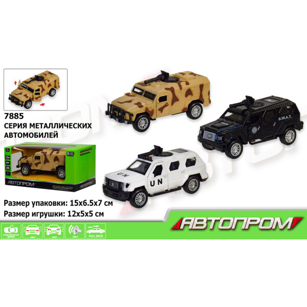 

Машина металл АВТОПРОМ 3 вида по 2 цвета,свет,звук,в кор. 15*7*6,7см /48/