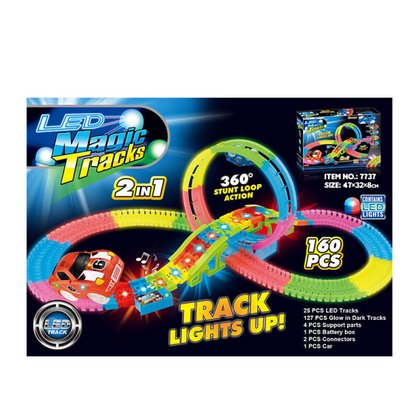 

Трек Magik track , 160 дет, 2в1, 2 машинки в компл, в кор 47*32*8 см /24-2/
