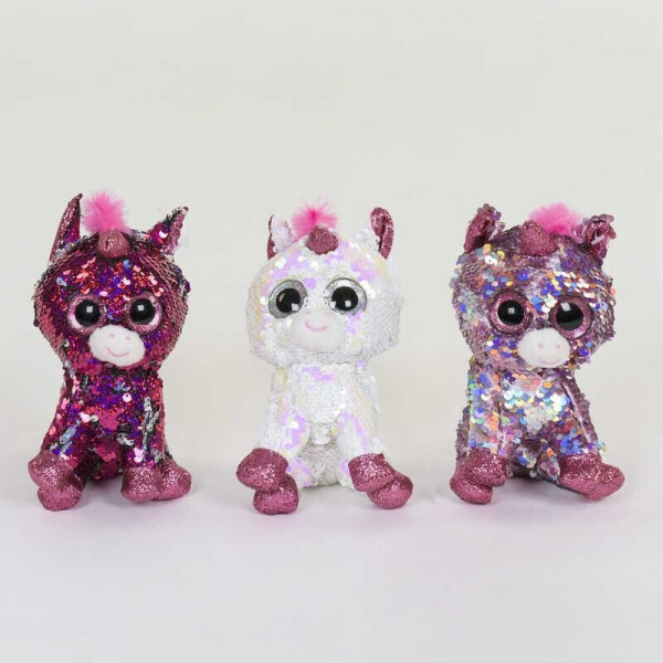 

Мягкая игрушка Глазастик единорог 18см, в пайетках, 3 цвета 9*12*18см /300/