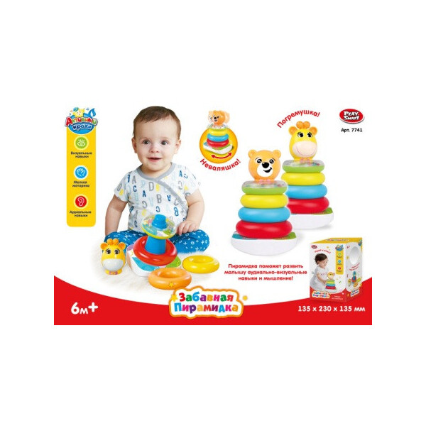 

Логика пирамидка PLAY SMART 7741 неваляшка мишка/жираф 2в.кор.23*13,5*13,5 /36/