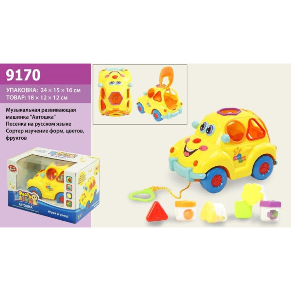 

Музык. развив. Автошка, батар., сортер, свет, учим цвета,фигуры, в кор. 18х11 /24-2/