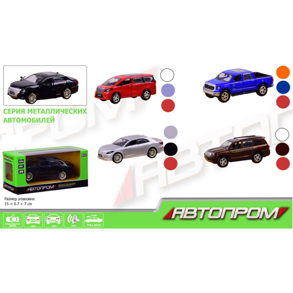 

Машина метал АВТОПРОМ,1:32-36,4 вида, батар., свет, откр.двери, в кор. 15*6,7*7см /96-2/