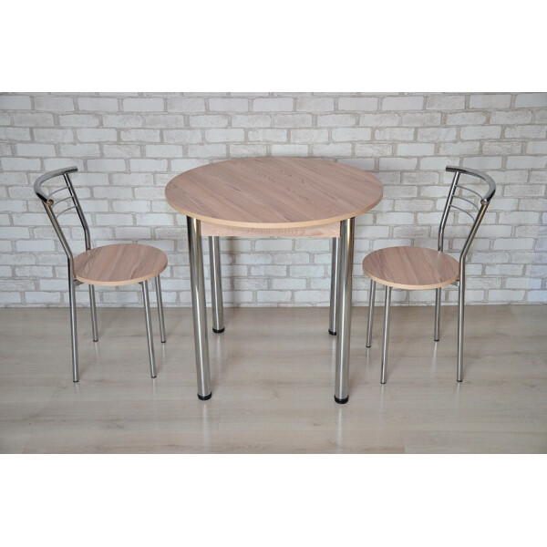 

Круглый стол Тавол Крег D800 ножки хром Ясень + 2 стула