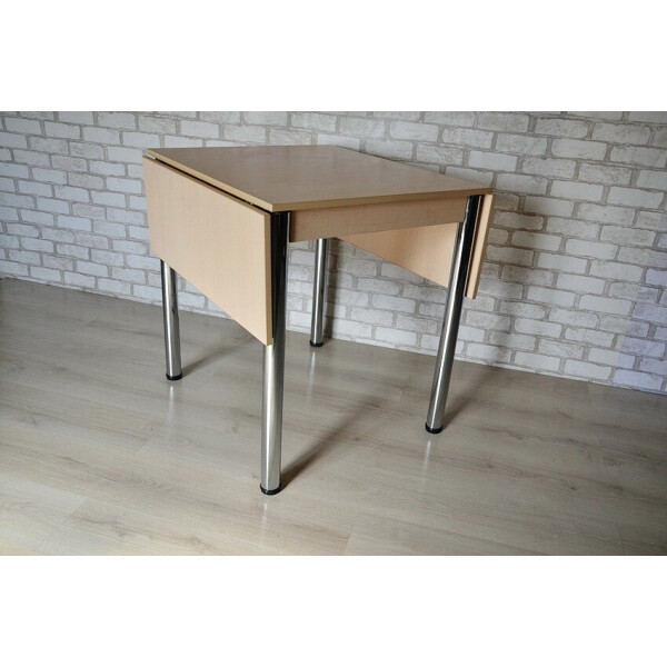 

Раскладной стол с откидными полами Тавол Фолди ножки хром Молочный