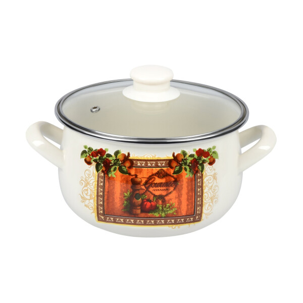 

Каструля Ardesto Italian Gourmet, скляна кришка, 2.5 л, айворі, емальована
