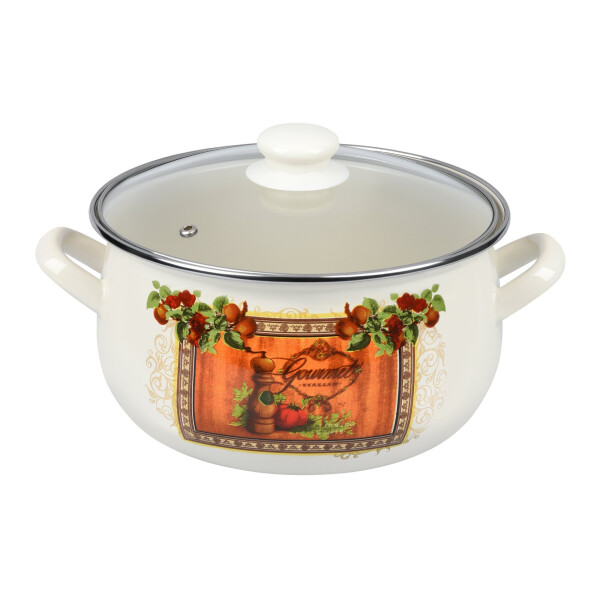 

Каструля Ardesto Italian Gourmet, скляна кришка, 4.5 л, айворі, емальована