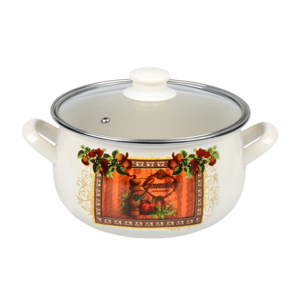 

Каструля Ardesto Italian Gourmet, скляна кришка, 3.5 л, айворі, емальована