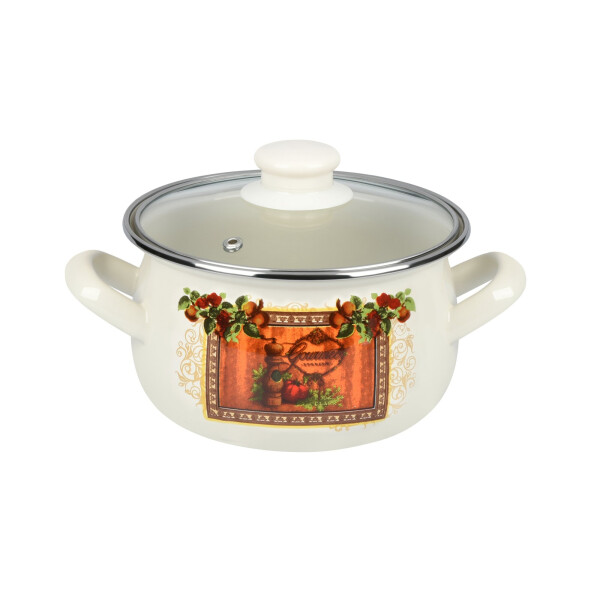 

Каструля Ardesto Italian Gourmet, скляна кришка, 2.0 л, айворі, емальована