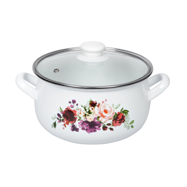 

Каструля Ardesto Magic Flowers, скляна кришка, 3.5 л, біла, емальована