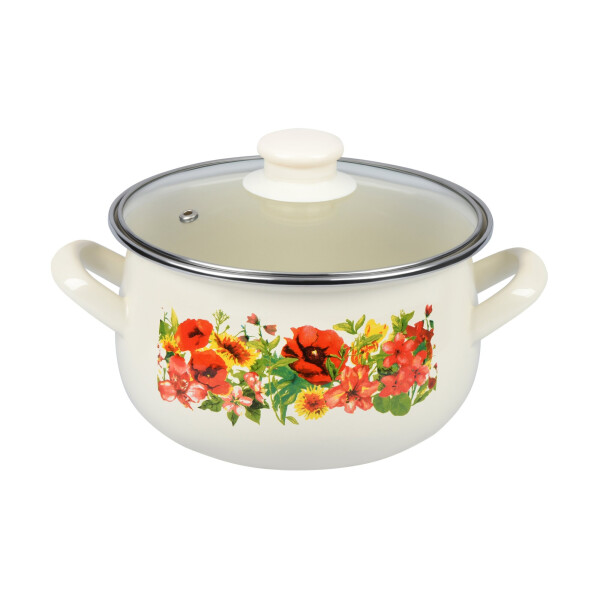 

Каструля Ardesto Meadov, скляна кришка, 2.5 л, айворі, емальована