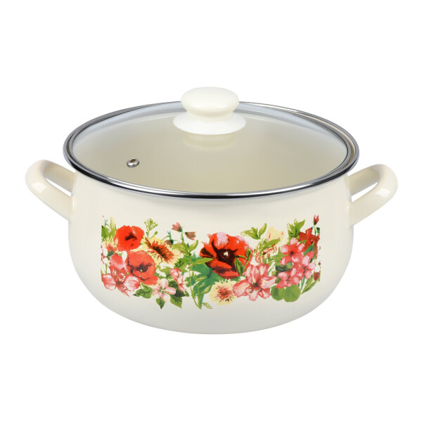 

Каструля Ardesto Meadov, скляна кришка, 4.5 л, айворі, емальована