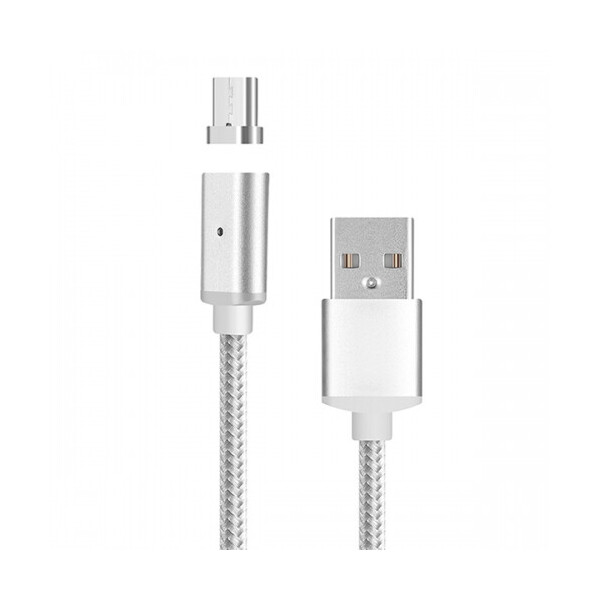 

Магнитный кабель USB 2.0 - Type-C, 1m, 2А, индикатор заряда, тканевая оплетка, съемник, Silver, Blister