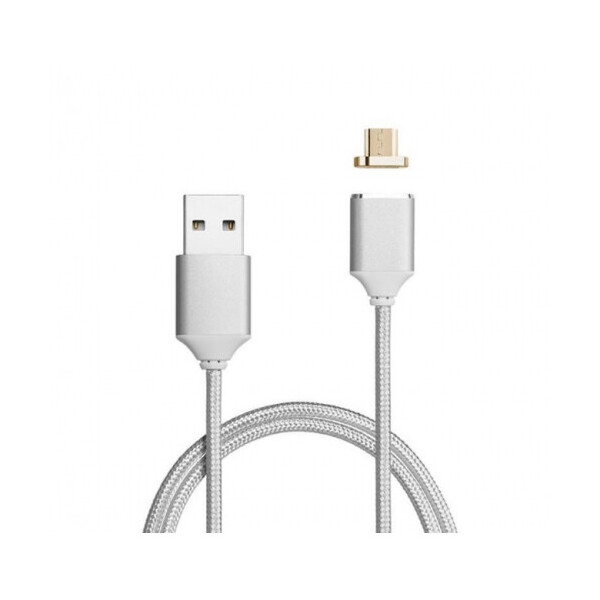 

Магнитный кабель USB 2.0 - Micro, 1m, 2А, индикатор заряда, тканевая оплетка, съемник, Silver, Blister