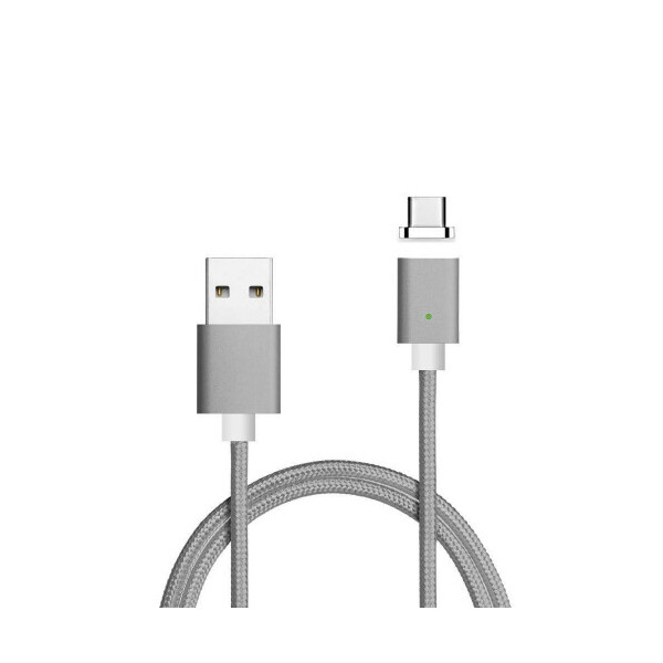 

Магнитный кабель USB 2.0 - Type-C, 1m, 2А, индикатор заряда, тканевая оплетка, съемник, Gray, Blister