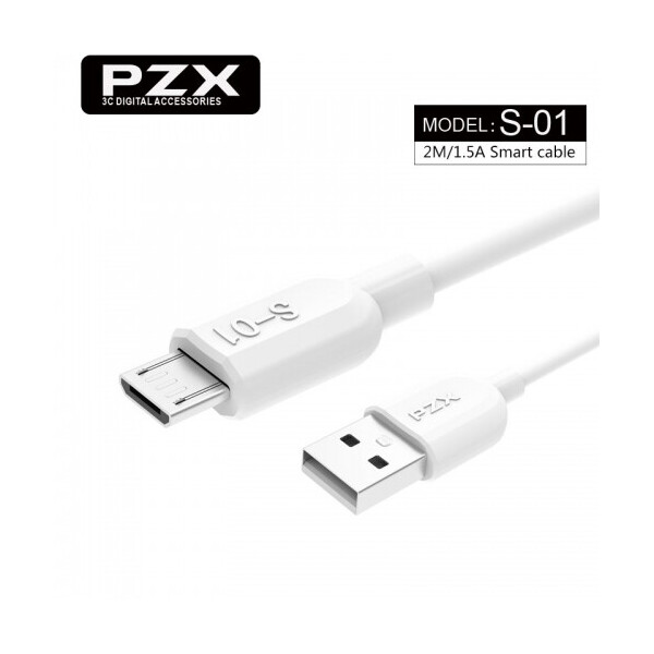 

Кабель PZX S-01, Micro-USB, 1.5A, White, длина 2м, BOX