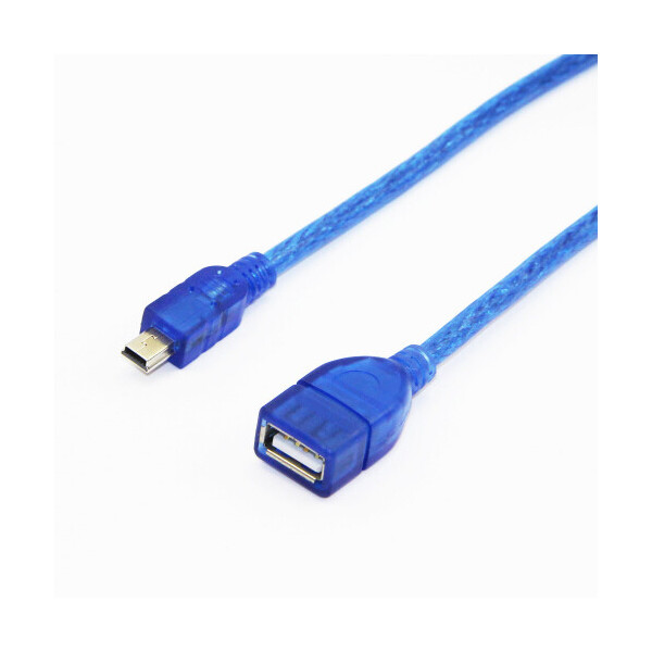 

Кабель USB 2.0 AF - Mini-B OTG, 0.5m, прозрачный синий
