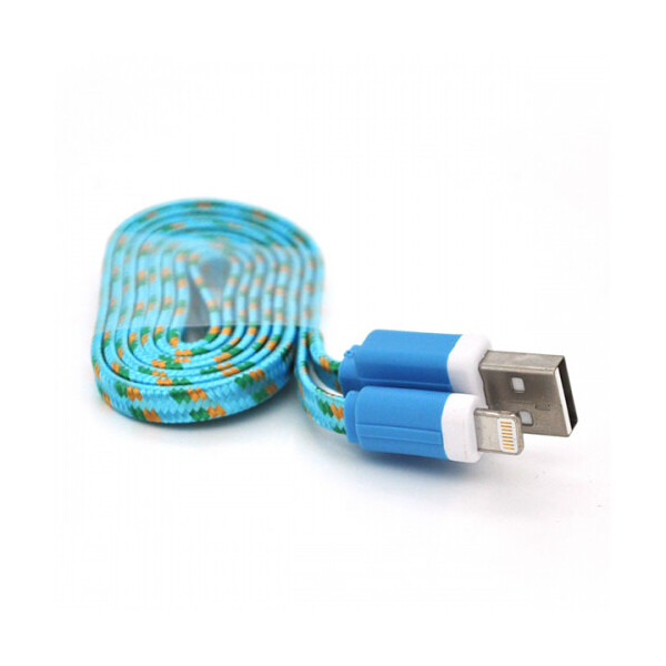 

Кабель data Iphone5 - 5s - 5C - Ipad 4, 1m, (плоский) в оплетке, Blue, ОЕМ Q100