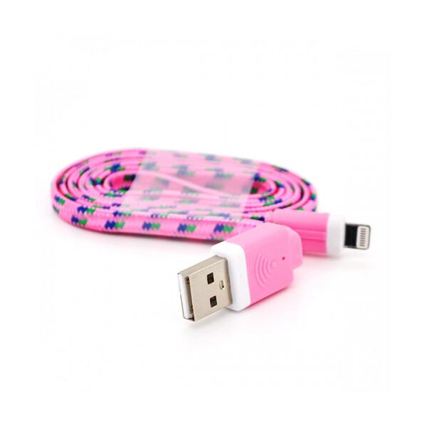 

Кабель data Iphone5 - 5s - 5C - Ipad 4, 1m, (плоский) в оплетке, Pink, ОЕМ Q100