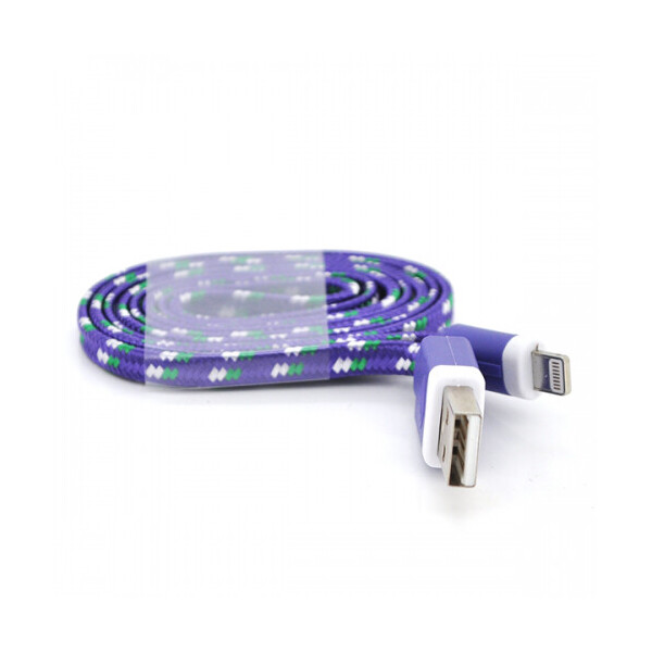 

Кабель data Iphone5 - 5s - 5C - Ipad 4, 1m, (плоский) в оплетке, Purple, ОЕМ Q100