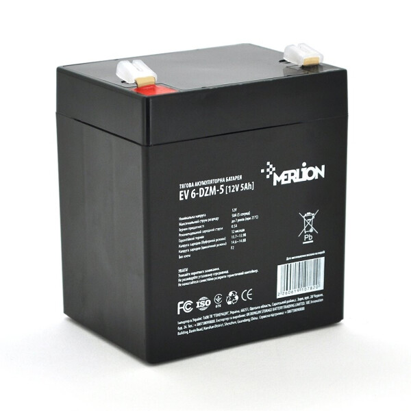 

Тяговая аккумуляторная батарея Merlion EV 6-DZM-5, 12V 5Ah F2 (90*70*101)
