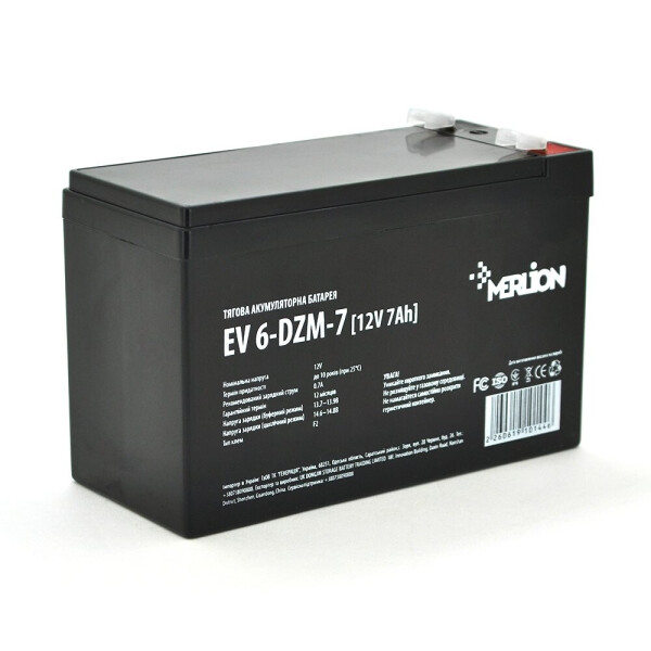 

Тяговая аккумуляторная батарея Merlion EV 6-DZM-7, 12V 7Ah F2 (151*65*93)