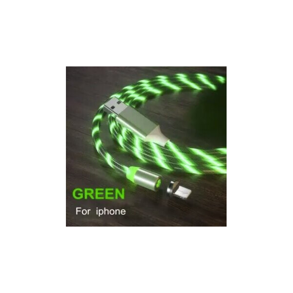 

Магнитный кабель светящийся USB 2.0-Lighting, 1m 2А Green