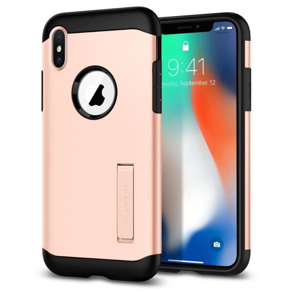 

Чехол противоударный с подставкой Spigen Slim Armor для Iphone X/XS Blush Gold