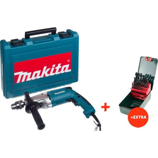 

Дрель ударная Makita HP2050H + кейс + набор сверл по металлу HSS-R Promotion (25 шт.) (HP2050HX)