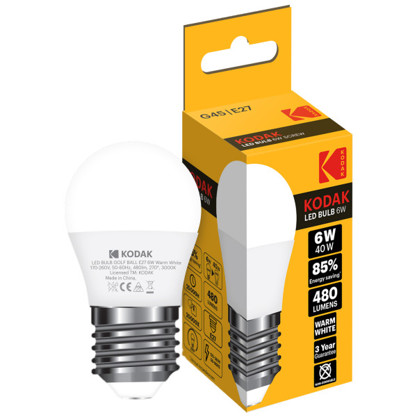 

Лампа светодиодная KODAK G45 E27 6W 220V 3000K (30415812/B)