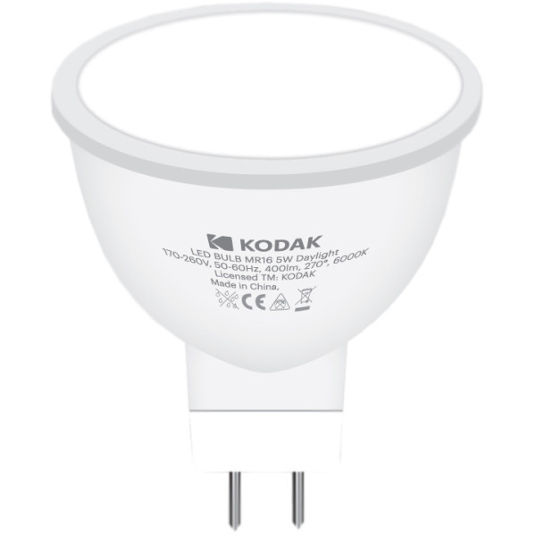 

Лампа светодиодная KODAK MR16 GU5.3 5W 220V 6000K (30417212/B)