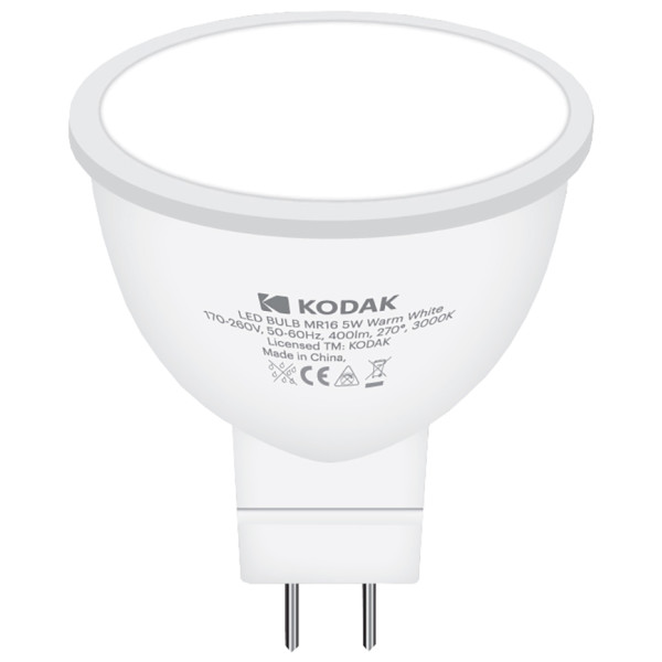 

Лампа светодиодная KODAK MR16 GU5.3 5W 220V 3000K (30417229/B)