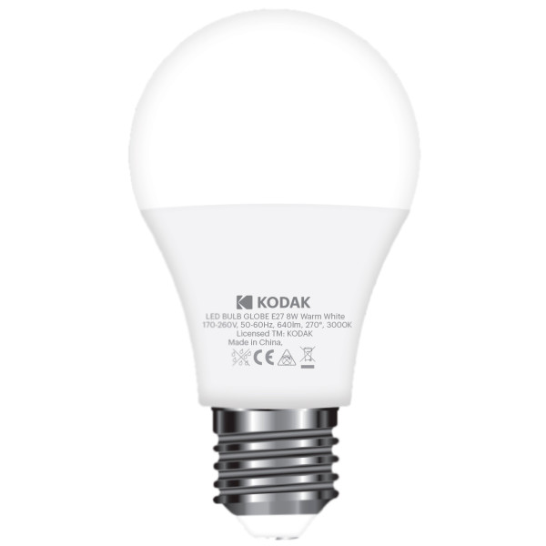 

Лампа светодиодная KODAK A60 E27 8W 220V 3000K (30418776/B)