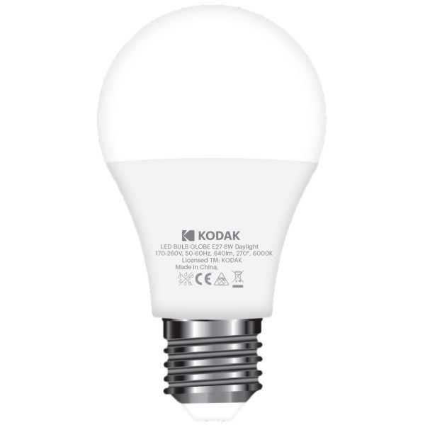 

Лампа светодиодная KODAK A60 E27 8W 220V 6000K (30418783/B)