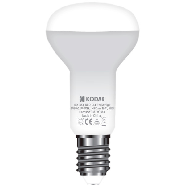

Лампа светодиодная KODAK R50 E14 6W 220V 6000K (30418790/B)
