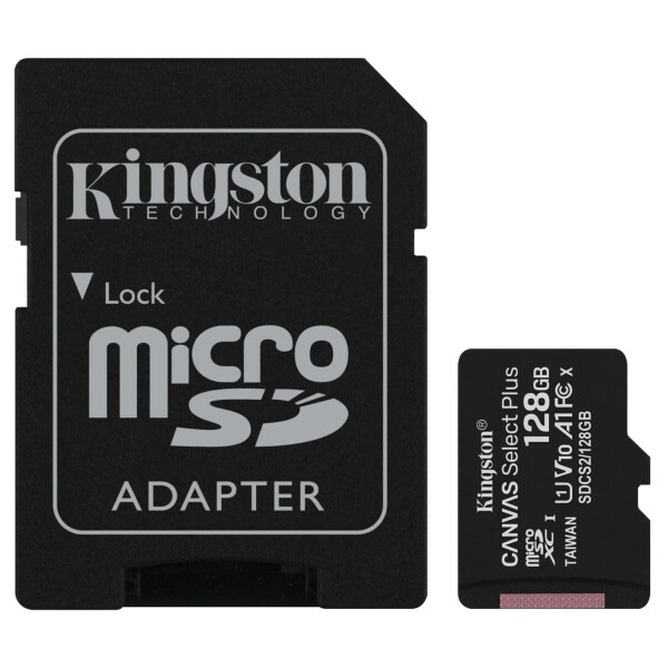 

Карта памяти Kingston 128GB microSDXC Canvas Select Plus 100R A1 C10 + SD адаптер (SDCS2/128GB)